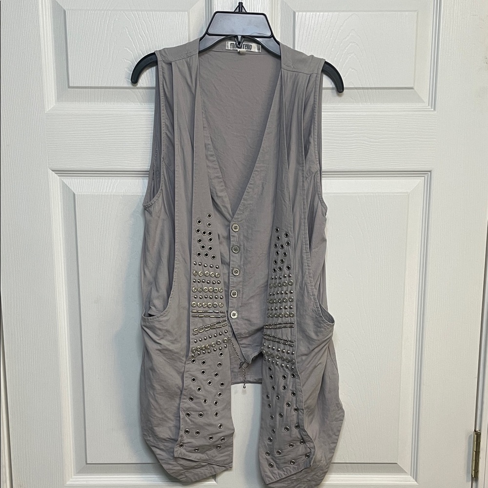 Monoreno Light Gray Button Embroidered Vest